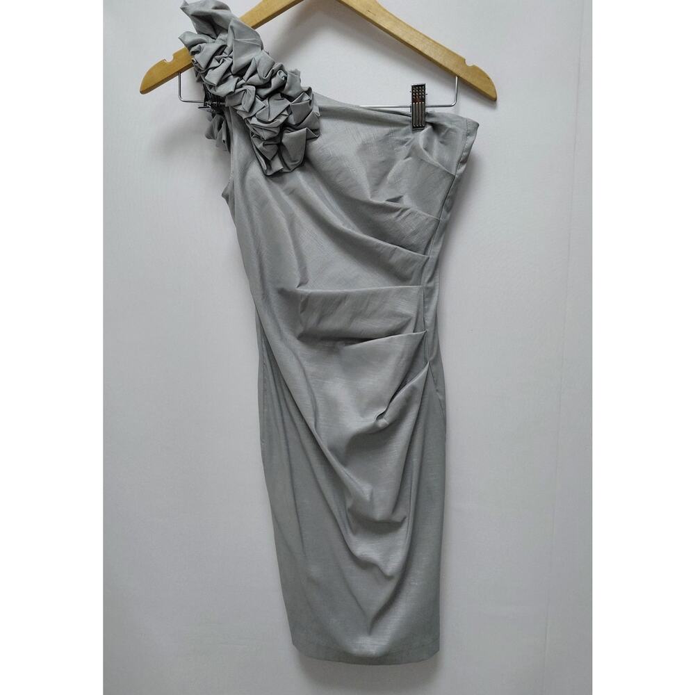 Hailey Logan by Adrianna Papell One Shoulder Ruffle Dress Gray Women Size 3/4